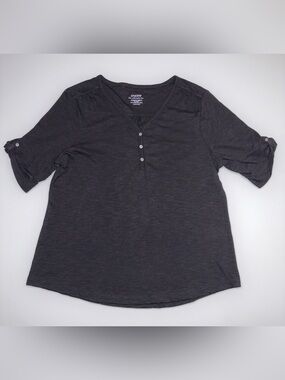 Chico’s The Ultimate Tee Henley Elbow Black Sz 2 (Large)